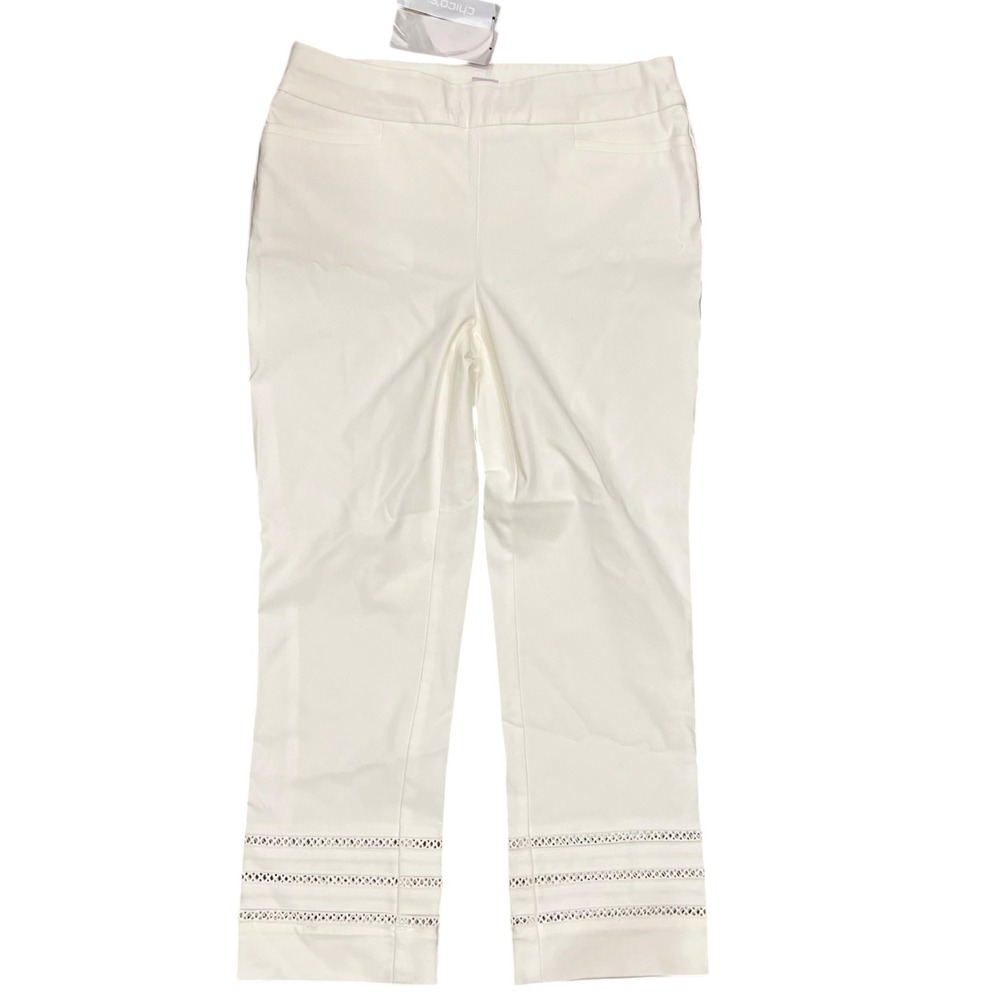 NWT Chico's 00 White Cropped Chino Pants Lace Hem Minimalist‎ Coastal Capri